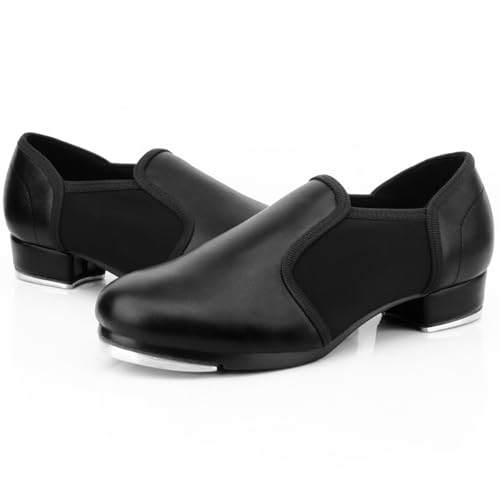 Keemi Adult Tap Shoes Leather Slip On Tap Dance Shoes for Women, Black2