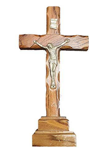 Jerusalem Crucifijo de madera de olivo de 12,7 cm en soporte de Bethehem
