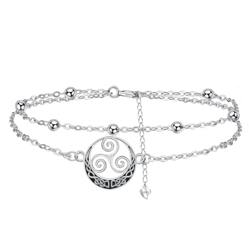 Arrebol Bracelet Celtique pour Femme Argent Sterling 925 Double Chaîne Bracelet Triskele pour Femmes/Maman/Amis Anniversaire Cadeau d'amitié - Réglable...