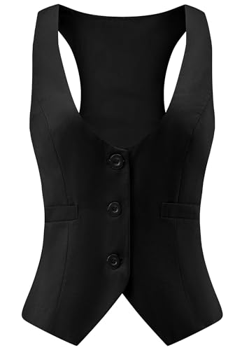 V VOCNI Suit Vest for Women Waistcoat Vintage Steampunk Dressy Casual Racerback Vest Jacket