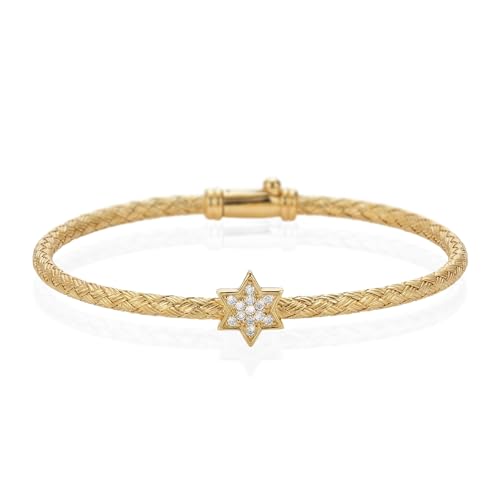 Alef Bet by Paula - Handmade Star of David Bracelet, 14K Gold Vermeil Sterling Silver Bangle with CZ, Bat Mitzvah gift, Jewish Jewelry for Protection & Blessings