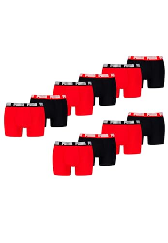 PUMA Boxer Boxershorts Men Herren Everyday Unterhose Unterwäsche 10er Pack, Farbe:Black/Red, Bekleidungsgröße:M