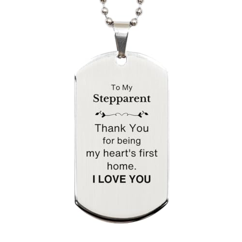 CUCOLUS Stepparent Gift. to My Stepparent, You're My Heart's First Home. Silver Dog Tag for Stepparent. Appreciation Gifts for Birthday. Thank You Message Gift