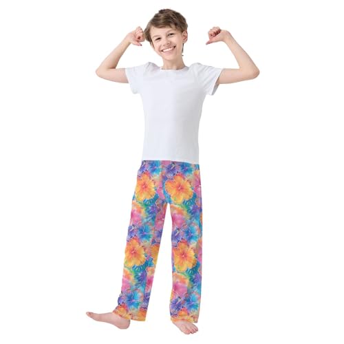 ALAZA Colorful Hibiscus Flower Blossom Pajama Lounge Pants Long Sleep Pajama Bottoms with Pockets3