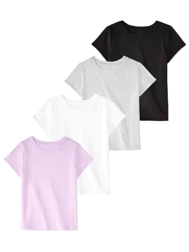 Garanimals Toddler Girl Solid T-Shirt - Short Sleeve Tees - Kids Casual Crew Neck - Size 2T - Black Grey White Purple - 4 Pack Set
