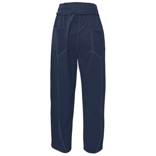 Barrel Sweatpants Women Baggy Drawstring Elastic Waist Wide Leg Pants Striped Patchwork Casual Vacation Trousers with Pockets2