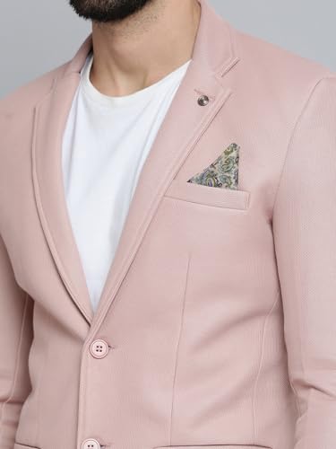 Image of SHOWOFFFF Men Self Design Front-Open Casual Blazer | Notched Lapel Full Sleeves Cotton Blazer for Mens | Slim Fit Regular Length Blazer for Men's