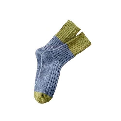 5 pairs - girls' autumn and winter color-blocked wool mid-tube socks, Japanese thick and warm pile socks