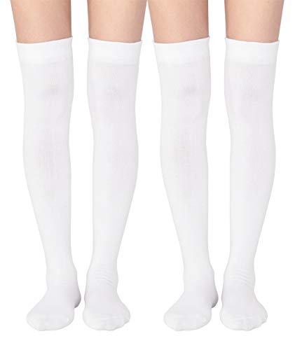 Women's Over The Knee High Socks Knee Socks 2 Pairs,White&White,One Size