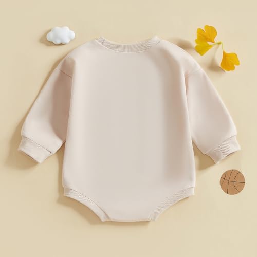 Infant Baby Boy Girl Basketball Outfit Game Day Bow Print Long Sleeve Bubble Romper Sweatshirt Newborn Fall Shirt3