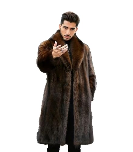 FTIMILD Men's Long Faux Fur Coat Single Breasted Warm Winter Trench Coat Fluffy Thick Overcoat