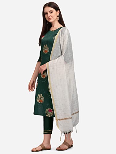Image of VredeVogel Cotton Silk Blend Straight Embroidery Kurta Pant and Dupatta Set for Women