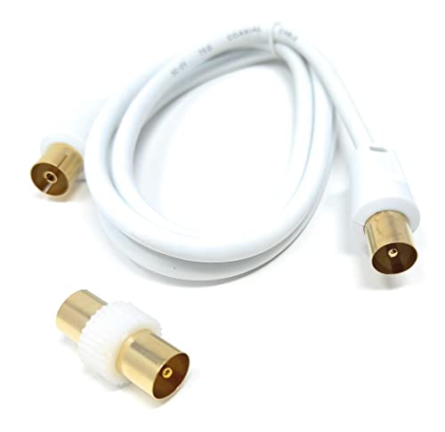 DRUT 1m TV Male to Female Extension Coax Cable, Supplied With a Male to Male Coupler Adapter, Gold Connectors 3.3ft White - Image 3