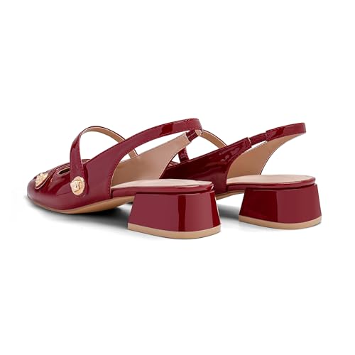 Image of Slingback Mary Jane Heels for Women Low Block Heel Closed Square Toe Pump Shoes Heels Classic Daily Office Dressy Shoes