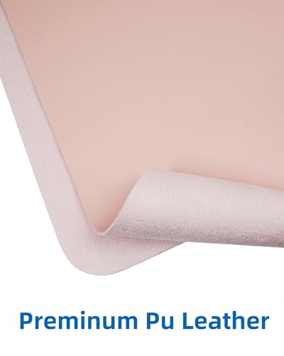 Image of Makeup Mat for Vanity, PU Leather Desk Pad Blotter,Waterproof & Oilproof Desk Protector, Easy Clean Beauty Station Mat for Dresser Top, 35x17 Inches, Pink