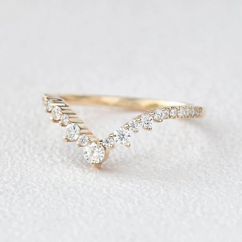 YDD Moissanite Wedding Band S925 10K 14K 18K Gold Vintage Inspired V Shaped Wedding Band Unique Wedding Rings for Women Free Engraving2