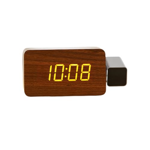 Jopsavmプロジェクター目覚まし時計 寝室 木製投影180°投影 サイレント LEDディスプレイ USBソケット 電子 デュアル目覚まし 時刻表投影 (ウォールナット色,デジタルダイヤル)