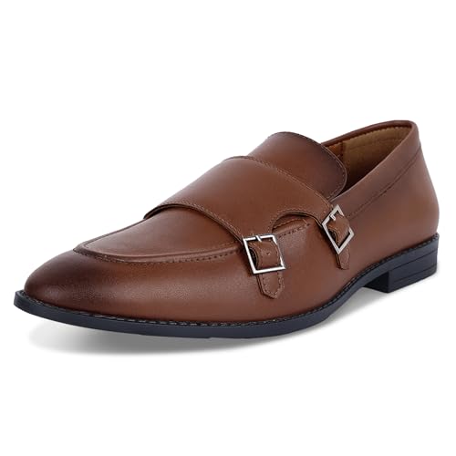 Image of LOUIS STITCH Oxford Formal Shoes for Men | Slip-on Monk Style | Office Shoes for Men | Ideal for Business, Casual, Parties | Solid Russet Tan UK Size 07 (LSRG FM)