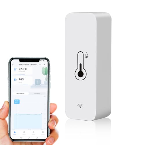 Termometro igrometro smart, WiFi sensore mini per temperatura interna e umidità, sensore di temperatura e umidità per ambienti, controllo remoto tramite app per serra e cantina, compatibile Alexa.1PCS