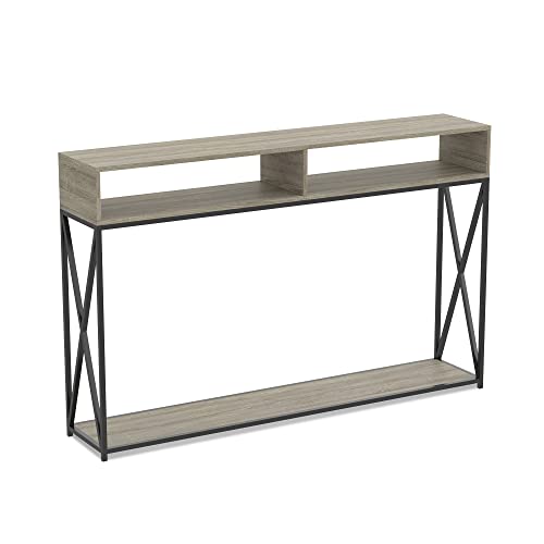 Safdie& Co. - Dark Taupe Farmhouse Entry Table with 2 Open Shelves, Console Tables for Entryway, Use As Doorway Table, Hallway Desk, or Accent Furniture for Decorating Foyer, 26 x 10 x 23 Inches