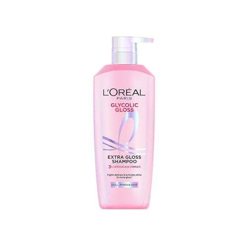 Image of L'Oreal Paris Glycolic Gloss Shine Boosting Shampoo, powered by 3% Glycolic Acid, for dull hair, restores hair quality for gives 3x more gloss, 650ml