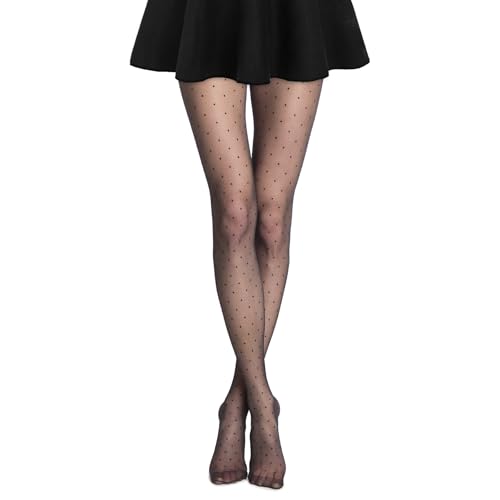 Image of LLOUSSAK Polka Dot Tights, Stretchable Patterned Tights with Designs, Black Stockings for Women Sheer, High Waist Printed Tight Polka Dot Tight Fits All, Stockings Pantyhose (One Size)