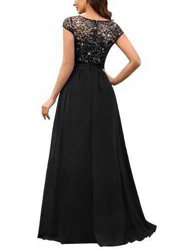 Image of Miusol Women's V-Neck Sequined Floral Lace Formal Evening Maxi Dress