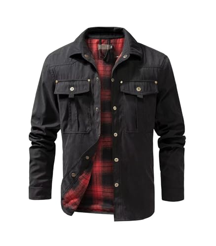 Image of FTIMILD Men's Flannel Lined Shirt Jacket Rugged Snap Button Shacket Cowboy Western Style Long Sleeve Outdoor Fall Jacket