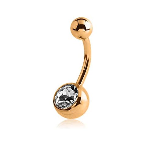 Belly Bars Navel Button Ring Body Piercing Jewellery Bar with Crystal Ball Surgical Steel 14G (Gold, 1 x Crystal Ball) Cover