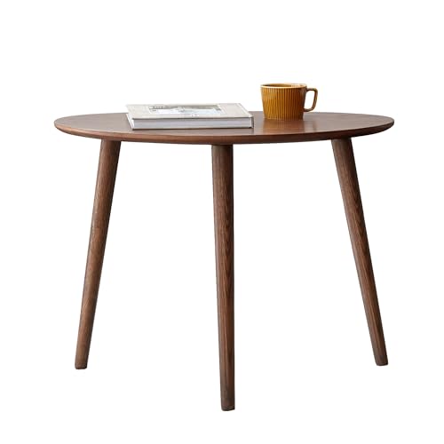 YESWOOD Table Basse Ovale en Chêne Massif, Design Galets, Table d’Appoint pour Salon, Balcon, 65 x 44,5 x 50 cm, Noyer