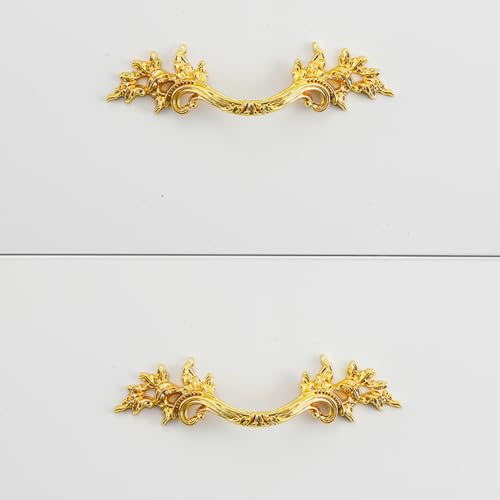 Image of HAORUN 2PCS Zinc Alloy Vintage French Baroque Style Drawer Handles Sturdy Durable (Gold)