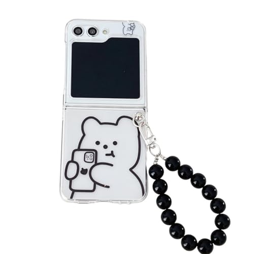 Coque antichoc Z Flip 5 4 3 transparente anti-chute avec bracelet perles