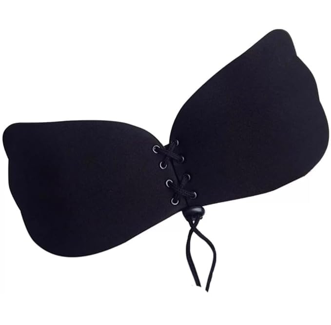 rozadio Women's Silicone Lightly Padded Wire Free Stick On Bra/Reusable Silicone Nipple Covers/Push Up Underwear Sticky Pad - Black-picture-37