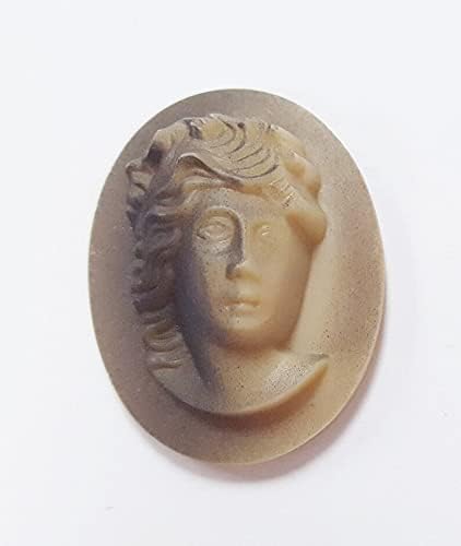 Miniatura 2 de Vintage Glass Matte Tan Shadow Lady 1.339x1.024 in. Cabujón ovalado 3D de Alemania Occidental Cameo 211