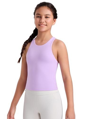 Image of CRZ YOGA Girls Butterluxe Double Lined Tank Top | Dance, Extremely Soft, Tight Fit, Waist Length, High Neck, Athletic, Sleeveless Shirts for Teen