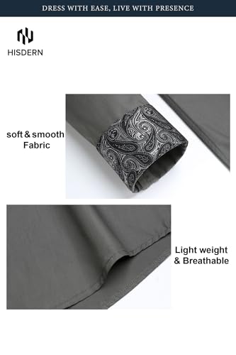 Image of HISDERN Mens Business Dress Shirts Long Sleeve Casual Button Down Shirt Formal Inner Collar Contrast Shirt for Men Wedding