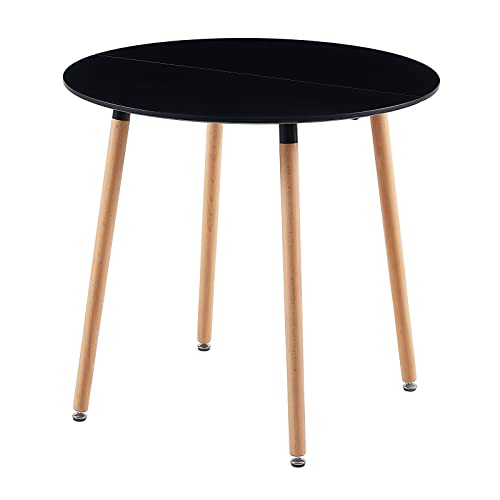 DORAFAIR Estilo Escandinavo Mesa de Comedor Redonda, Mesa Café Moderna Ronda Mesa y Patas de Madera de Haya, 80 * 72 cm, Negro