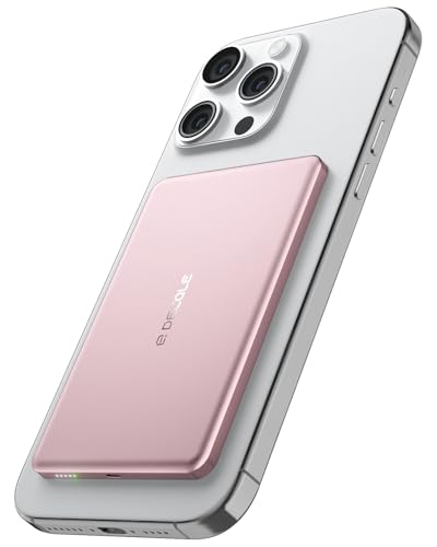 decqle “Air” Power Bank for MagSafe 5000mAh, Ultra Slim Magnetic Wireless Portable Battery Charger Case with USB-C Cable, Compatible with iPhone 17/16/15/14/13/12 Series Only (Pink)