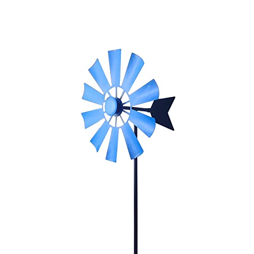 QMCAHCE Molinillo de Viento Retro para jardín, Doble dirección, rotación de 360 Grados, Molinos de Viento cinéticos de Metal para Exteriores, Patio, césped, jardín, Molino de Viento (Azul)