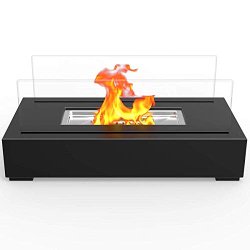 Regal Flame Utopia Ventless Indoor Outdoor Fire Pit Tabletop Portable Fire Bowl Pot Bio Ethanol Fireplace in Black - Realistic Clean Burning Like Gel Fireplaces, or Propane Firepits