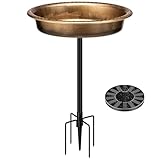 VIVOHOME Oval Polyresin Bird Bath Bowl with Solar Fountain, 29 Inch Height Outdoor Freestanding Birdfeeder with Metal Stake, Capacity 1.3 Gallons, 5-Pronged Base, Copper