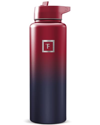 Image of IRON FLASK Camping & Hiking Hydration Flask with Straw, Wide Mouth Insulated Stainless Steel Sports Water Bottle - Dark Rainbow 40 oz - Straw (1 Lid)