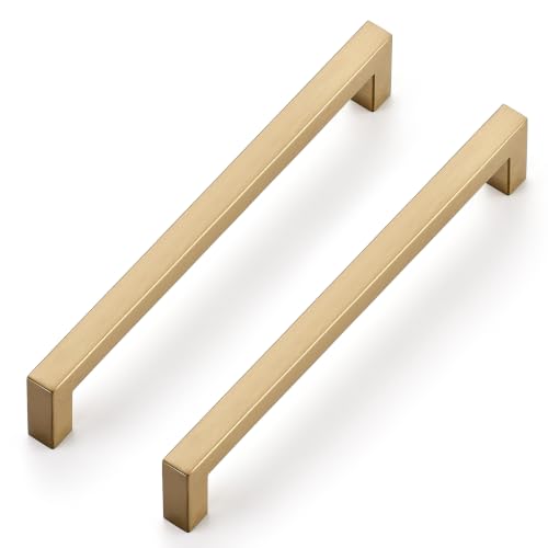 Image of Ravinte Champagne Bronze Kitchen Square Cabinet Handles 7-1 /2 Inch 30 Pack | Stainless Steel, Smooth Pulls Feel, Square Bar Grip, Kitchen Cabinet DIY, For Cupboards, Drawers, Dressers, Cabinets