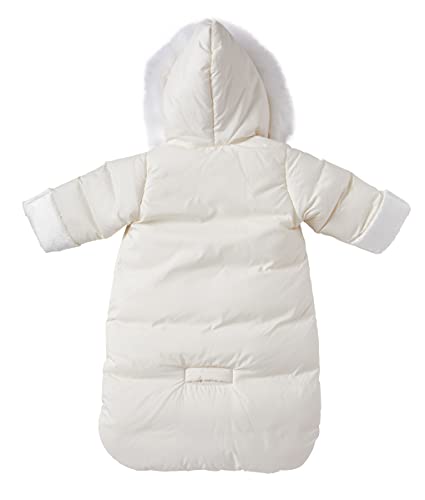 Cremson Girls Boys Newborn Infant Baby Puffer Carbag Pram Bag Snowsuit Bunting - Cream Button (Size 0-6 Months)2