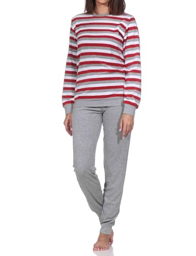 Normann Damen Frottee Schlafanzug in eleganter Blockstreifenoptik - auch in Übergröße, Farbe:rot, Größe:44-46