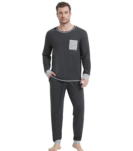 Image of NACHILA Mens Pajamas Set Long Sleeve Henley Sleepwear Top Soft Jogger Pants Pajamas Cool Pjs Set,Viscose Made from Bamboo
