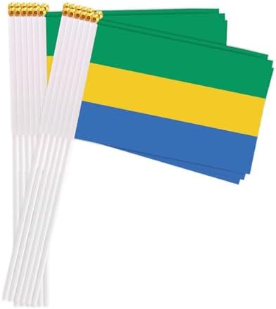 25 Packs Small Gabon Flags on Handheld Stick，Miniature Gabonese Flag for Outside,4x6 Inch Mini Hand Held Banner with Golden Topper,Patriotic Decorations image 5
