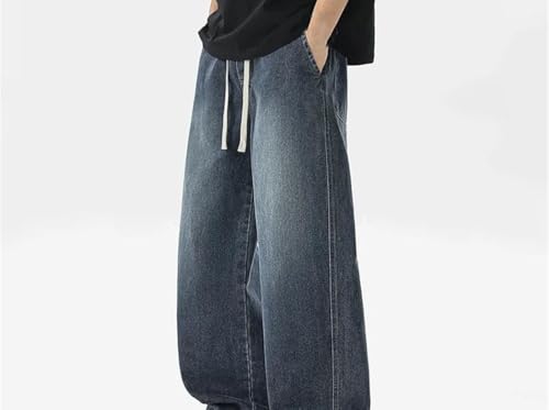 Men High Waisted Wide Leg Baggy Denim Pants Straight Hip Hop Style Streetwear Casual Trousers4