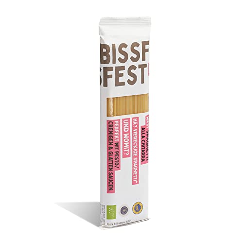 Bissfest BIO Spaghetti "Alla Chitarra" aus Gragnano 500g - Original Italienische Pasta aus traditionellem Herstellungsverfahren - Nudeln aus 100% Italienischem Weizen - Vegan Cover