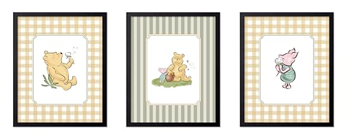Image of Poster Master 3-Piece Classic Characters Print - Pooh & Friends Poster - Nursery Art - Aesthetic Story Book Wall Design - Great Playroom or Kid's Room Decor - 8x10 UNFRAMED Wall Art